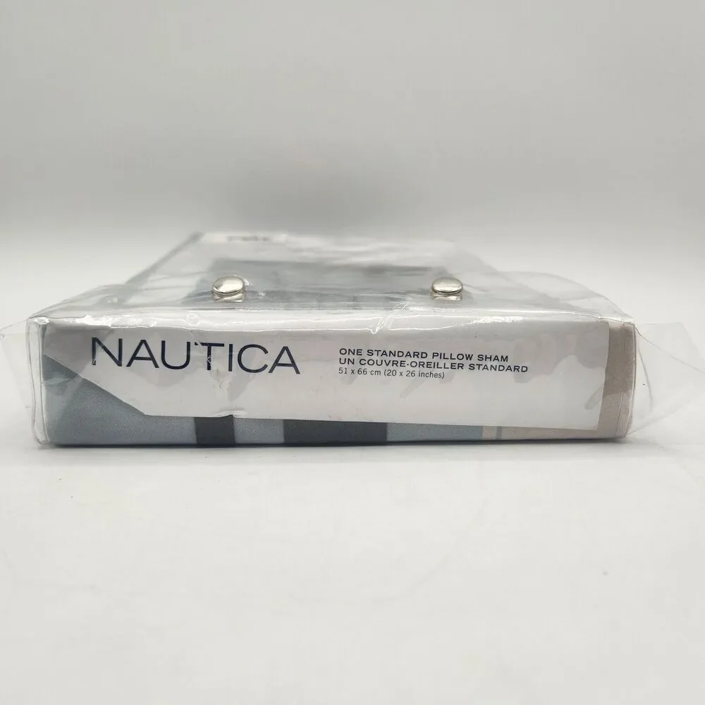 Nautica West End One Standard Pillow Sham 20 x 26 Cotton Teal Brown Tan Stripes